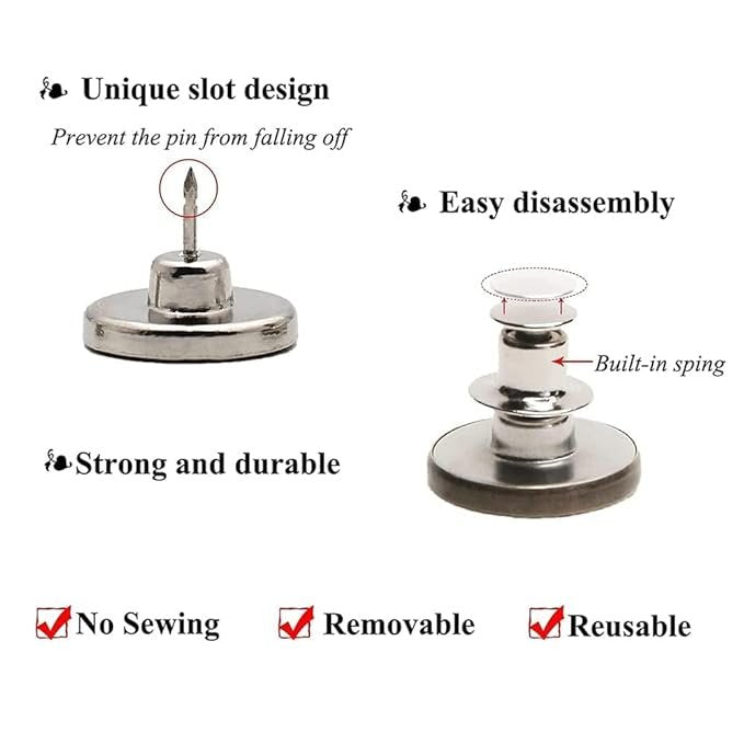 Detachable Jeans Button ? No-Sew Adjustable Waist Extender Snap Button for Pants, Skirts & Jeans, Reusable Metal Replacement Button (Pack of 4)