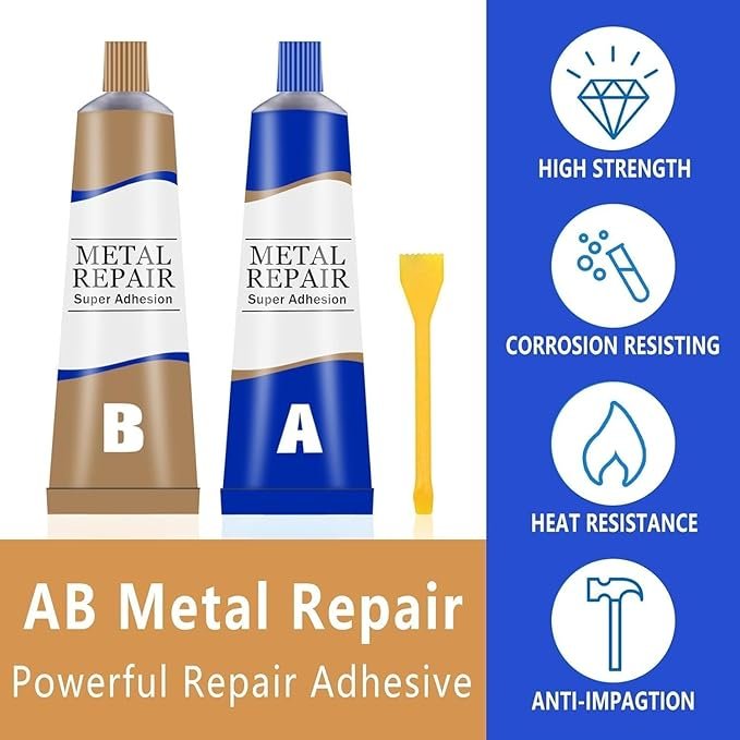 AB Metal Repair Glue 50 g + 50 g ? Industrial Strength 2-Part Epoxy Adhesive for Metal, Ceramic, Wood, Plastic & More | Fast-Setting, Waterproof & Heat-Resistant