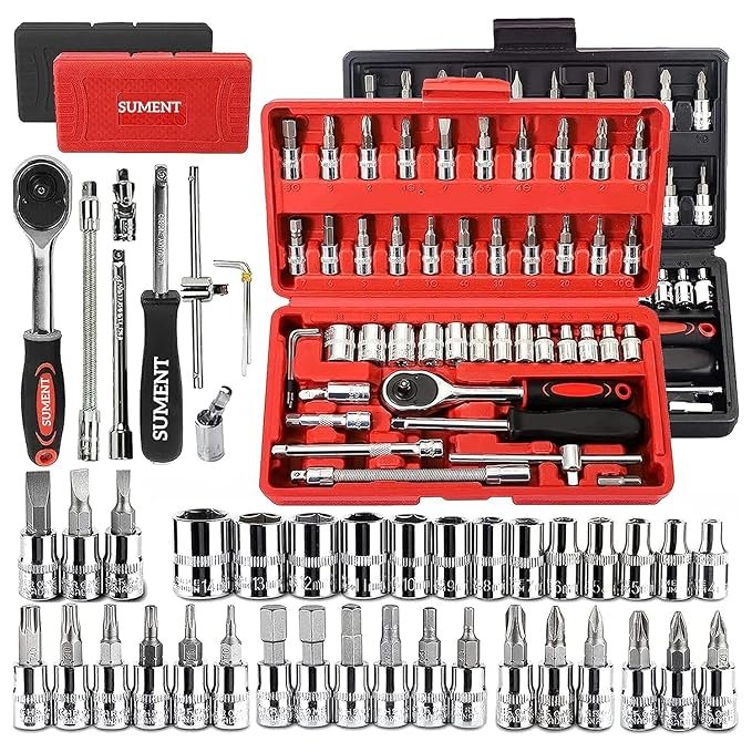 46-in-1 Multipurpose Tool Kit Set ? Professional Socket Wrench Set with Screwdriver Bits & Ratchet Handle for Home, Car, and Bike Repair ? Portable & Durable Case