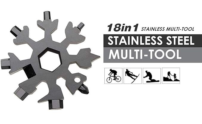 18-in-1 Snowflake Multi-Functional Tool | Stainless Steel Pocket Tool for Screwdriver, Bottle Opener, Wrench & Outdoor Gear | EDC Tool for Camping, Hiking & Travel