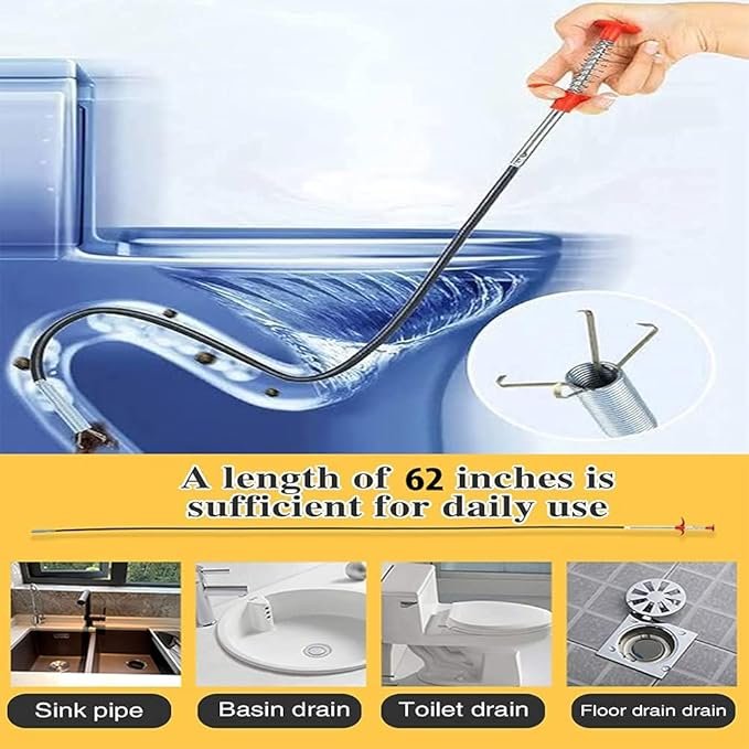 Hair Catching Drain Chain ? 160CM / 5Ft | Flexible Sink & Shower Drain Clog Remover with Hooks | Reusable Hair Catcher Tool for Bathroom, Kitchen & Bathtub