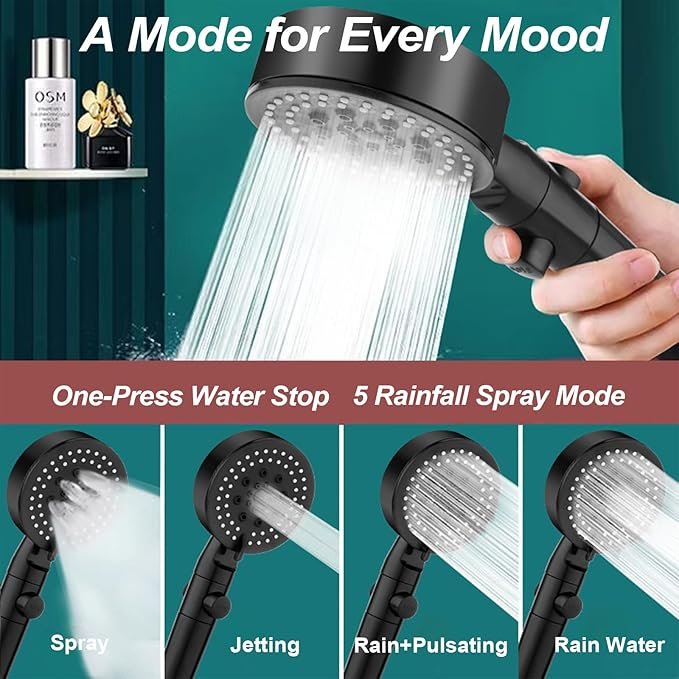 5 Gear Shower Head | Adjustable Water Flow with Multiple Spray Settings | High Pressure Shower Head for Bathroom
