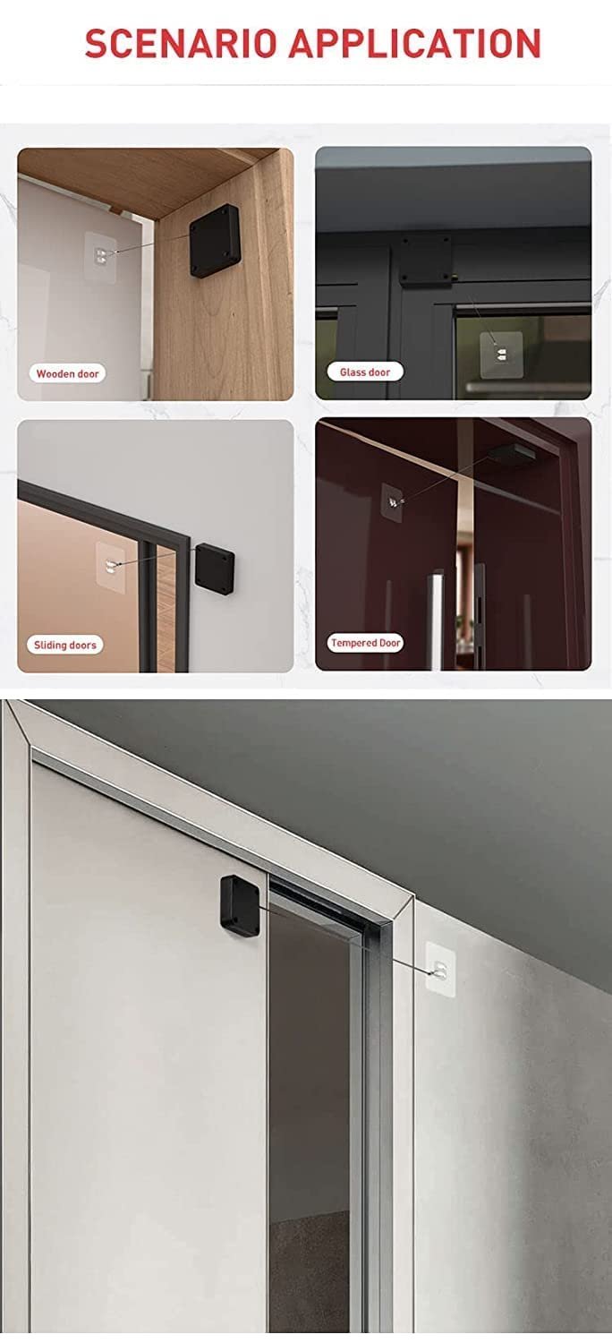 Punch-Free Automatic Door Closer ? No Drill Hydraulic Door Closer with Steel Wire Rope for Home, Office & Bathroom ? Self-Closing Device for Light to Medium Doors