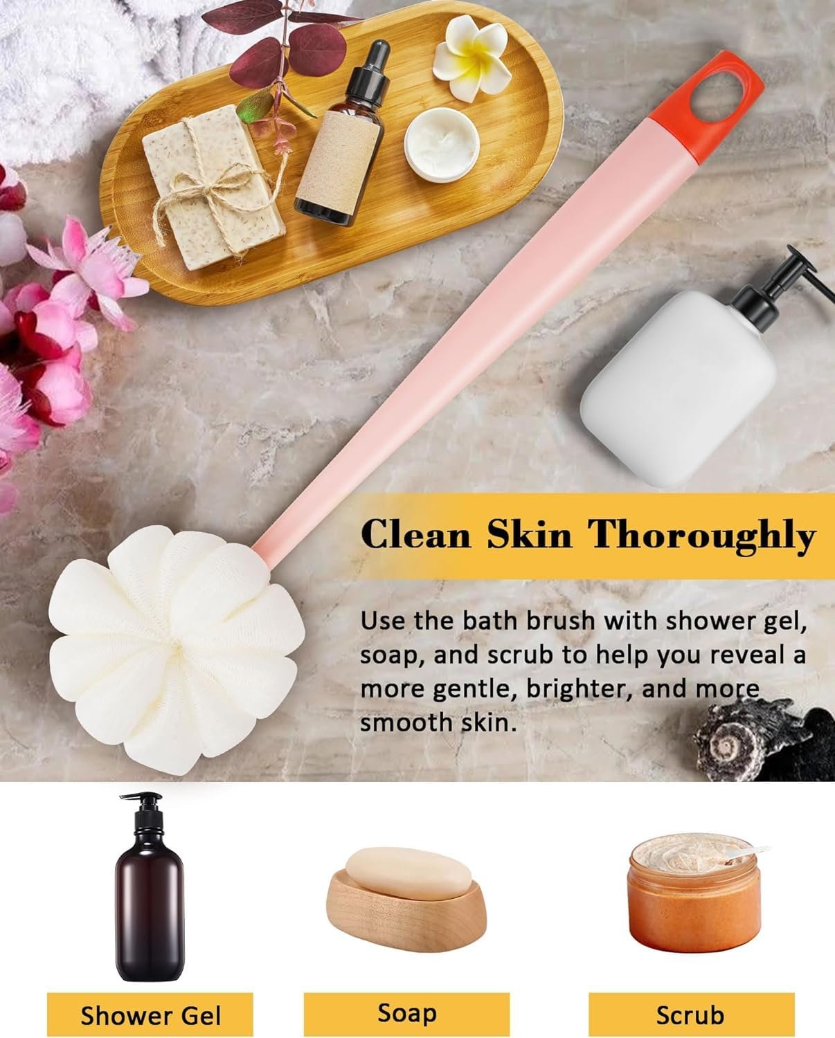 2 in 1 Bath Brush ? Silicone Body Scrubber with Soft Bristles & Shampoo Dispenser, Gentle Exfoliating Shower Brush for Wet & Dry Use, Deep Cleaning for Men & Women