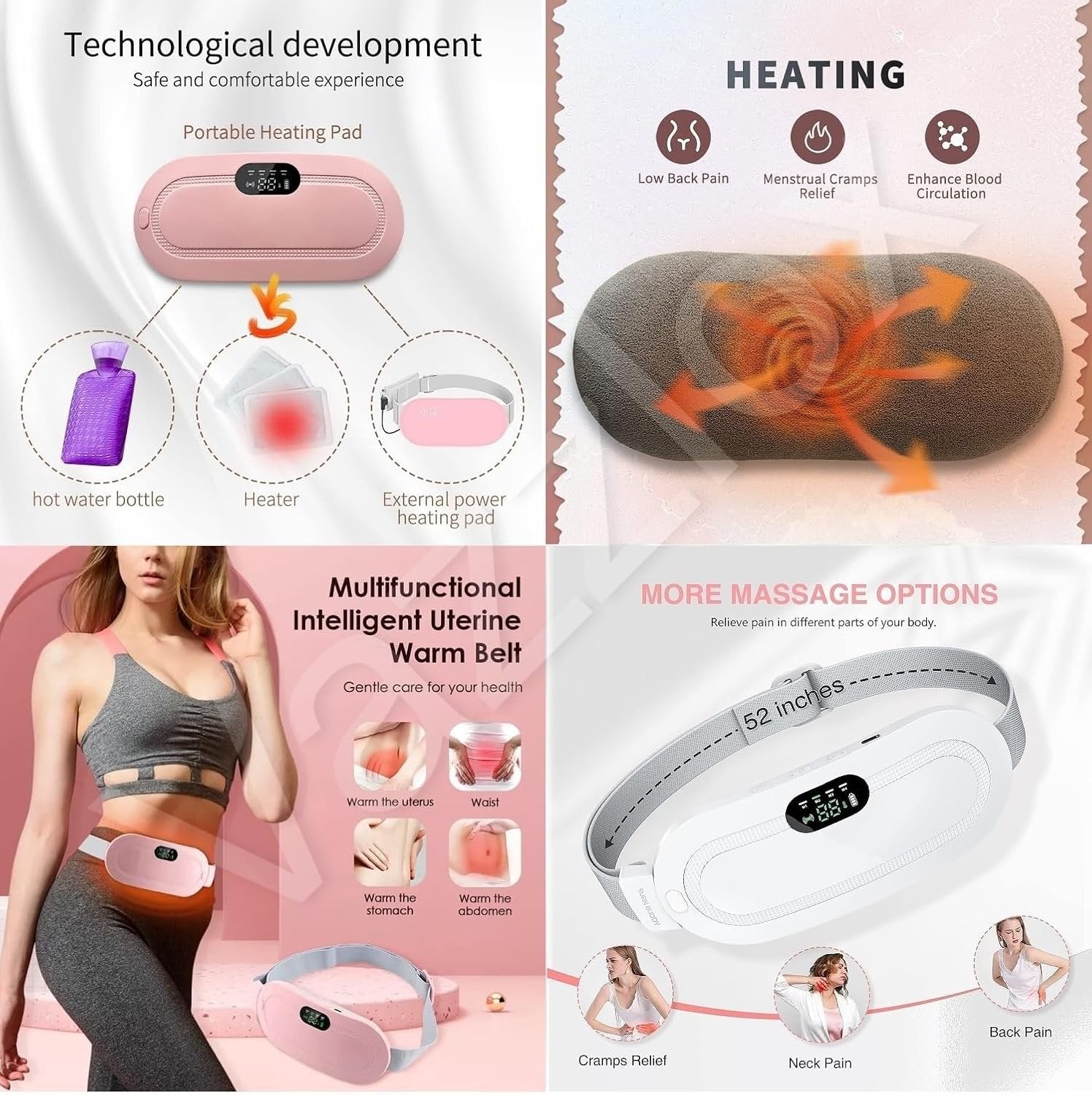 Menstrual Heating Pad Massager ? USB Rechargeable Cramp Relief Belt with Adjustable Heat & Vibration, Portable Warm Compress for Period Pain, Lower Back & Abdomen