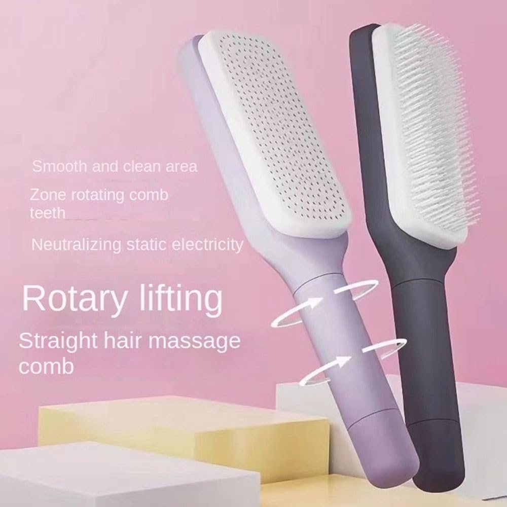 Self-Cleaning Hair Comb ? Detangling Brush with One-Click Hair Removal Button, Anti-Static Scalp Massage Comb for Wet & Dry Hair, Ideal for Women, Men & Kids