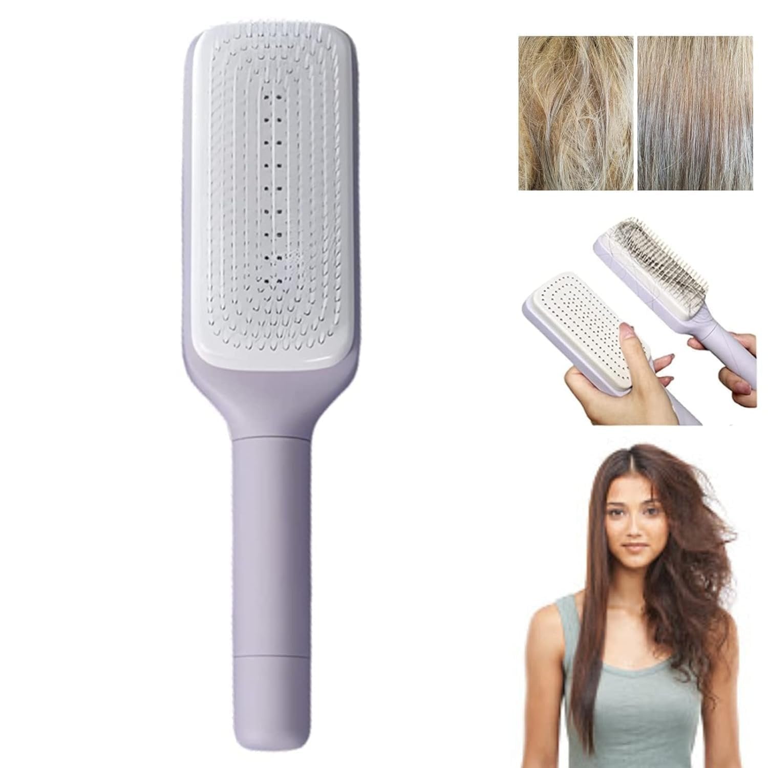 Self-Cleaning Hair Comb ? Detangling Brush with One-Click Hair Removal Button, Anti-Static Scalp Massage Comb for Wet & Dry Hair, Ideal for Women, Men & Kids