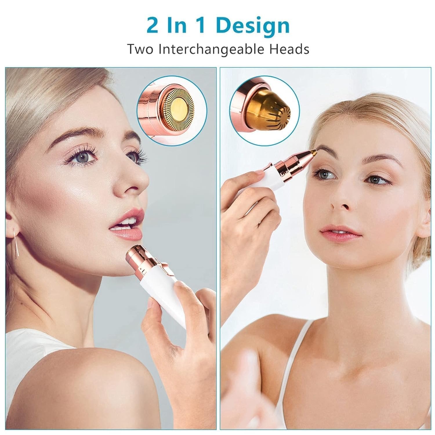 4 in 1 Facial Hair Remover ? Flawless Painless Electric Face Hair Trimmer for Women, Eyebrow, Nose, Upper Lip & Body Grooming Tool with USB Rechargeable Design