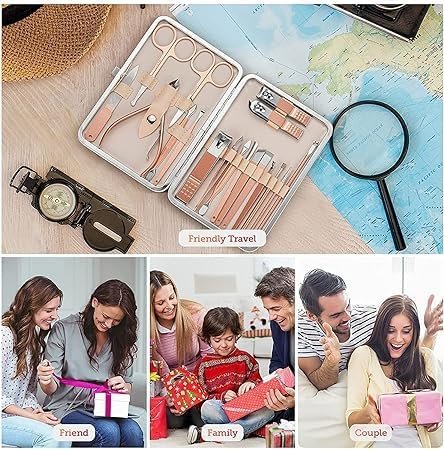 18 PCS Manicure Kit ? Professional Stainless Steel Nail Clippers Set with Grooming Tools for Manicure, Pedicure, Eyebrow, Ear & Facial Care, Portable Travel Case for Men & Women