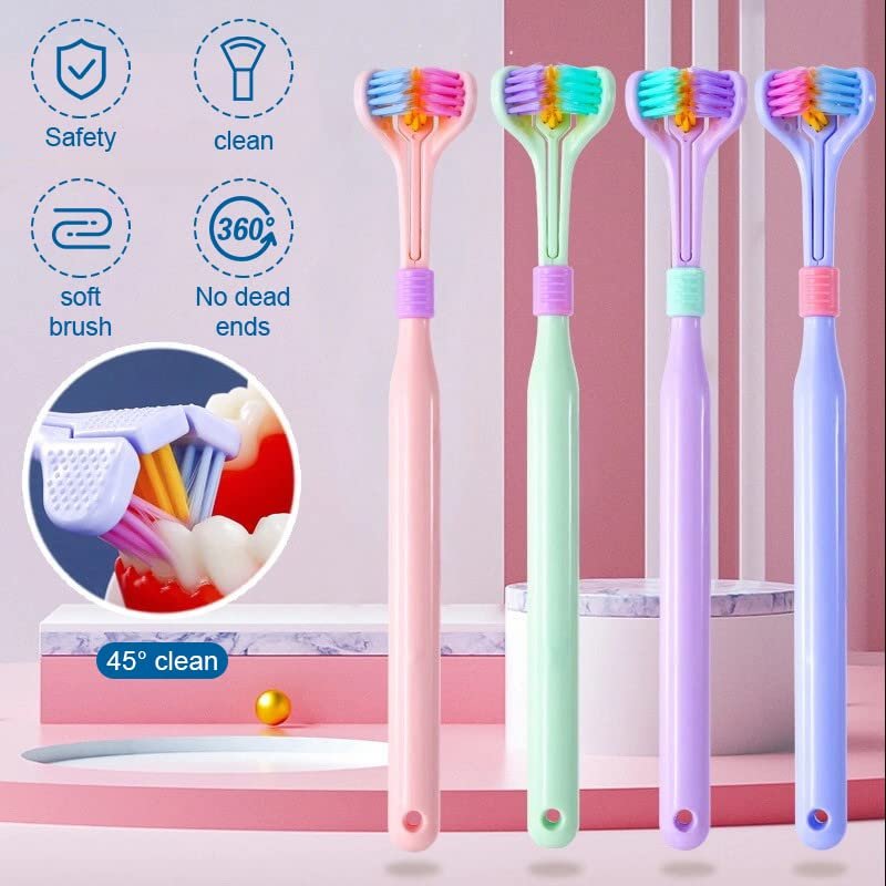 3-Sided Toothbrush ? Triple-Surface Bristles for 360? Teeth Cleaning, Soft Bristles for Kids & Adults, Ergonomic Grip, Dentist-Recommended Oral Care Brush