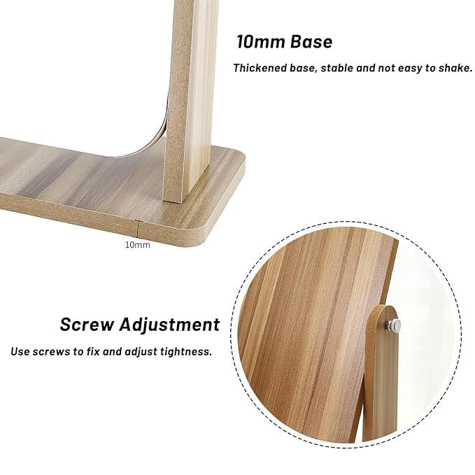 Wooden Desk Square Makeup Mirror ? Large Size Vanity Mirror with Rotating Stand, Modern Tabletop Mirror for Dressing Table, Bedroom & Bathroom (L Size)