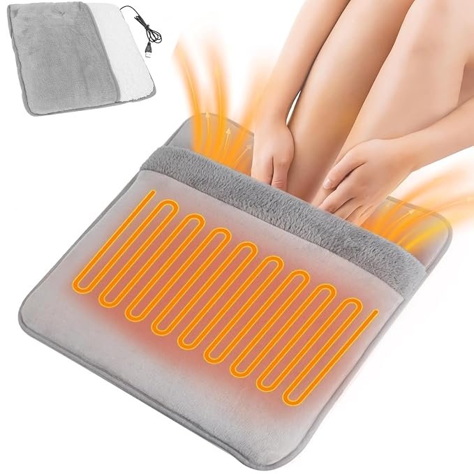 Electric Foot Warmer ? Soft Heated Foot Pad with Adjustable Temperature & Auto Shut-Off, USB Powered Foot Heating Pad for Home, Office & Winter Relief