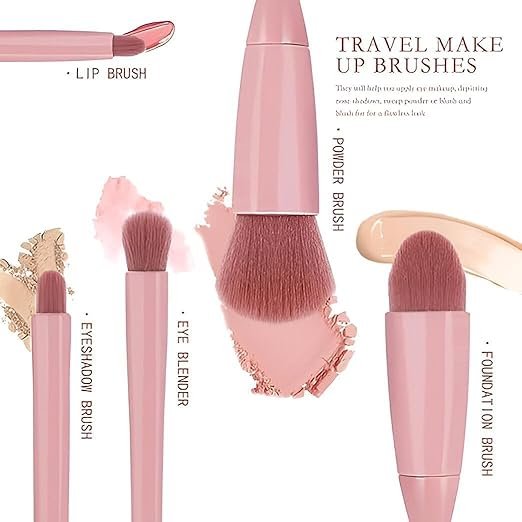 Makeup Brush with Built-in Mirror ? Compact 2-in-1 Travel Beauty Brush for Face, Blush & Powder, Portable Folding Design for Purse, Travel & Daily Use