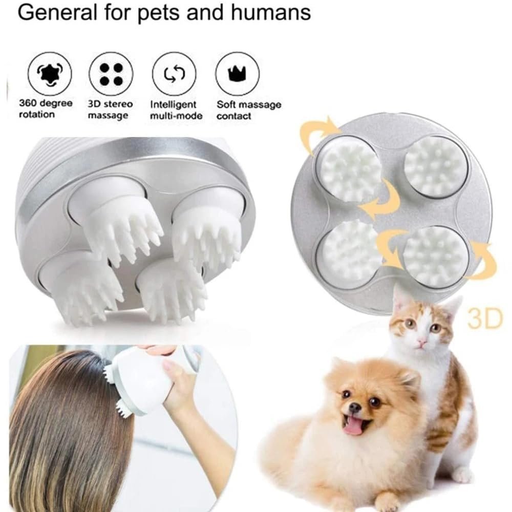 Electric Scalp Massager ? Large Rechargeable Head Massager with 4 Massage Nodes, Waterproof Design for Hair Growth, Stress Relief & Deep Relaxation