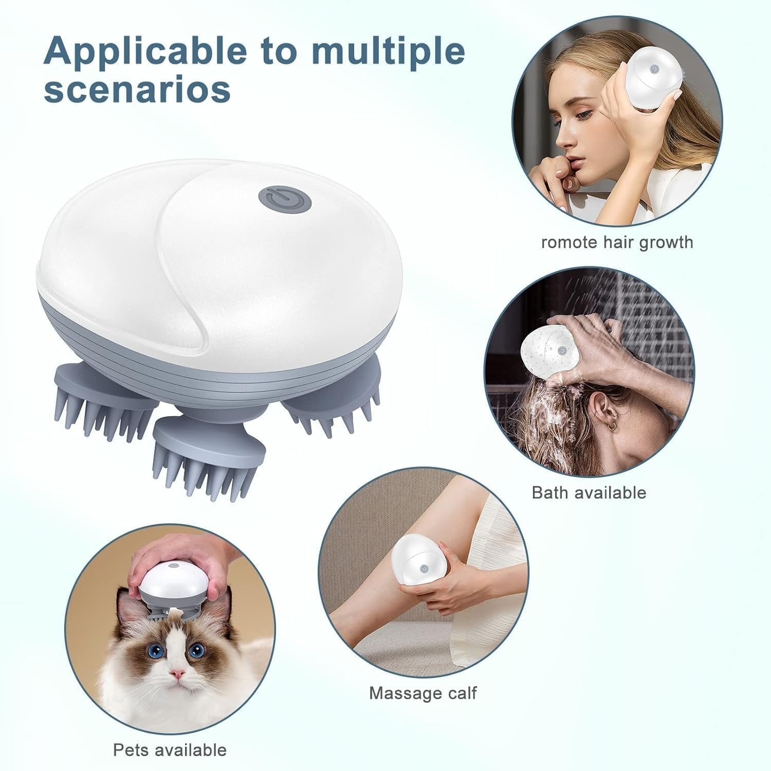 Electric Scalp Massager ? Rechargeable Head Massager with 4 Massage Nodes, Waterproof & Cordless, Promotes Hair Growth, Relieves Stress & Improves Blood Circulation