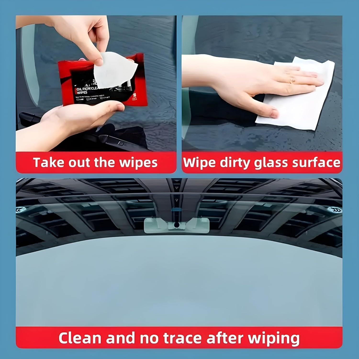 Oil Film Wipes ? Anti-Fog & Oil Remover Wipes for Car Windshield, Glass & Mirrors, Streak-Free Cleaner for Clear Visibility (Pack of 30/50/100)