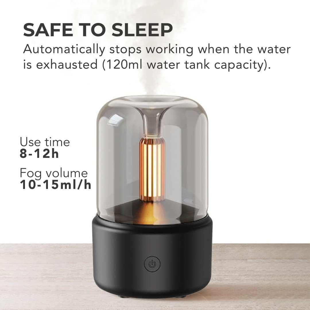 Candlelight Humidifier ? Flame Effect Cool Mist Aroma Diffuser with LED Light, USB Rechargeable Mini Air Humidifier for Bedroom, Office & Home D?cor