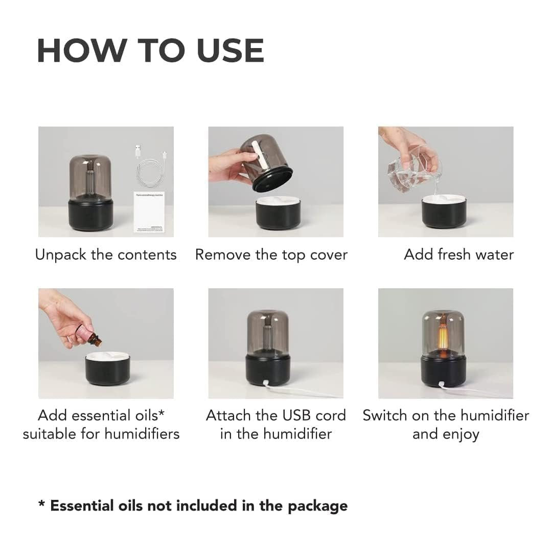 Candlelight Humidifier ? Flame Effect Cool Mist Aroma Diffuser with LED Light, USB Rechargeable Mini Air Humidifier for Bedroom, Office & Home D?cor