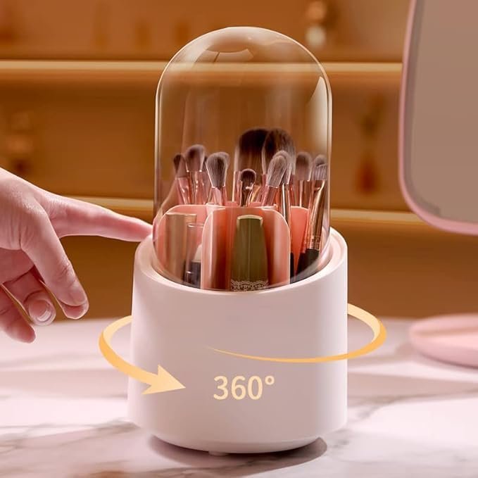 360 Rotating Makeup Brush Holder ? Spinning Cosmetic Organizer with Multiple Compartments, Space-Saving Vanity Storage for Brushes, Lipsticks & Tools
