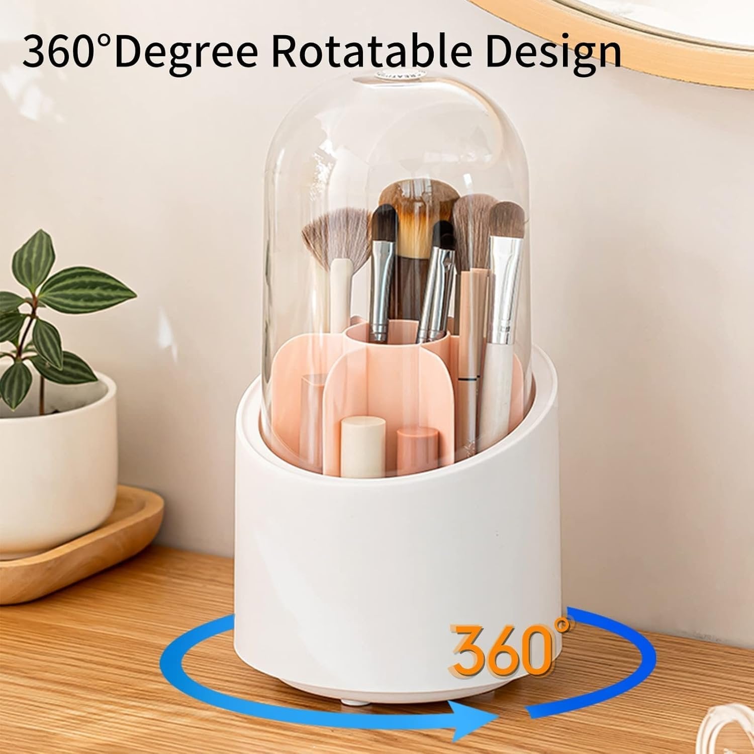 360 Rotating Makeup Brush Holder ? Spinning Cosmetic Organizer with Multiple Compartments, Space-Saving Vanity Storage for Brushes, Lipsticks & Tools
