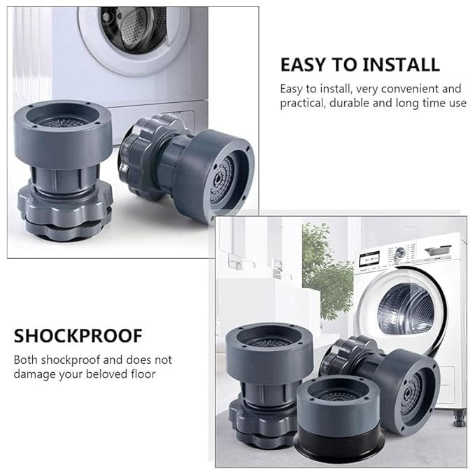 Height Adjustable Anti Vibration Pads ? Heavy Duty Shock Absorber Feet for Washing Machine, Refrigerator & Furniture, Noise Reduction Leveling Stand (Set of 4)