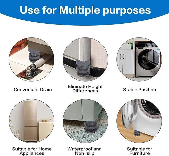 Height Adjustable Anti Vibration Pads ? Heavy Duty Shock Absorber Feet for Washing Machine, Refrigerator & Furniture, Noise Reduction Leveling Stand (Set of 4)