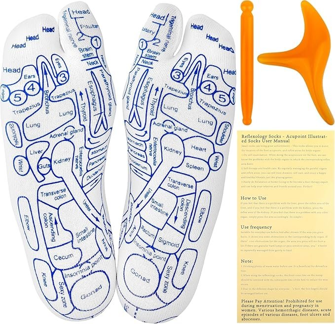 Acupressure Socks with Stick ? Reflexology Foot Massage Socks for Pain Relief & Relaxation, Includes Acupuncture Point Stick for Daily Therapy