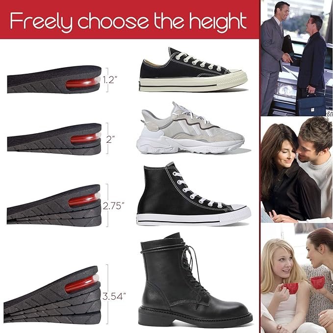 4 Layer Shoe Insole Pair ? Adjustable Height Increase Insoles for Men & Women, Comfortable Shock-Absorbing Heel Lift Inserts for All Footwear