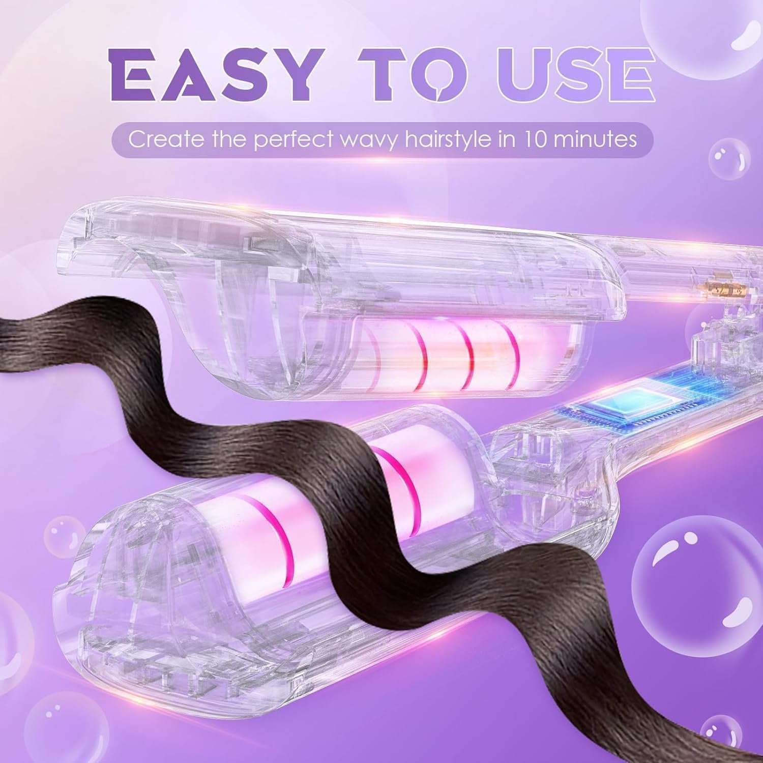 Wavy Hair Curler ? 3 Barrel Hair Waver Iron for Beach Waves, Fast Heating Ceramic Curling Tool with Adjustable Temperature for All Hair Types
