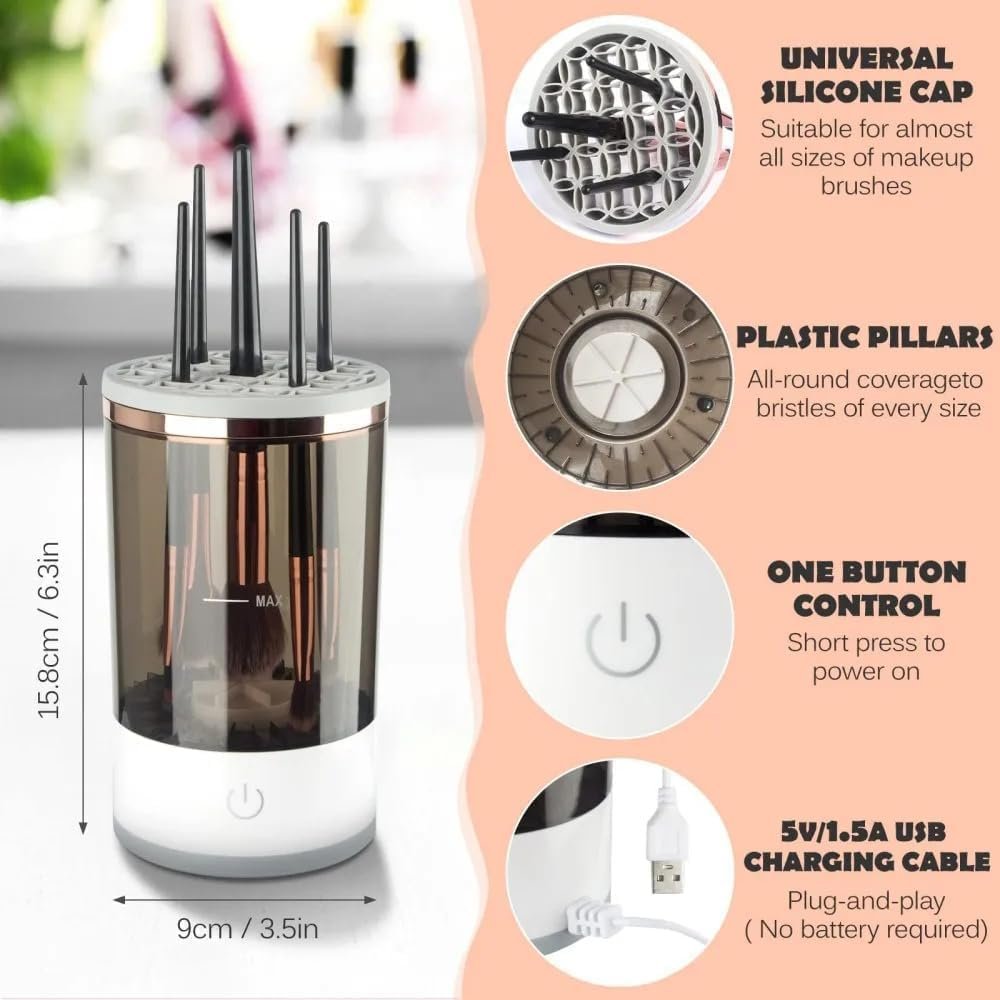 Makeup Brush Cleaner ? Electric Spin Brush Cleaning Machine with Bowl & Dryer for Deep Cleaning | Fast & Easy Brush Washer for All Makeup Brushes