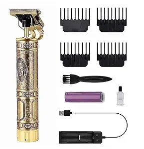 Professional Buddha Trimmer for Men ? Cordless Hair & Beard Trimmer with T-Blade | Zero-Gapped, Rechargeable, Precision Clipper for Fades, Edges & Detail Trimming (Gold Design)