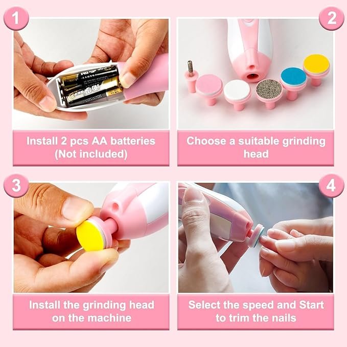 Baby Nail Trimmer with Safe Grinding Heads ? Electric Nail File for Newborns & Toddlers | Gentle, Quiet & Painless Nail Clipper with Storage Case (Plastic Box Packaging)