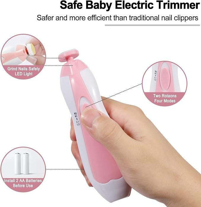 Baby Nail Trimmer with Safe Grinding Heads ? Electric Nail File for Newborns & Toddlers | Gentle, Quiet & Painless Nail Clipper with Storage Case (Plastic Box Packaging)