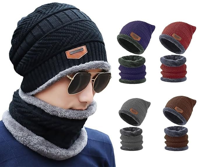 Winter Cap and Scarf Set for Men & Women ? Warm Knitted Wool Beanie Hat with Neck Warmer | Soft Fleece Lined, Stylish & Cozy Winter Wear