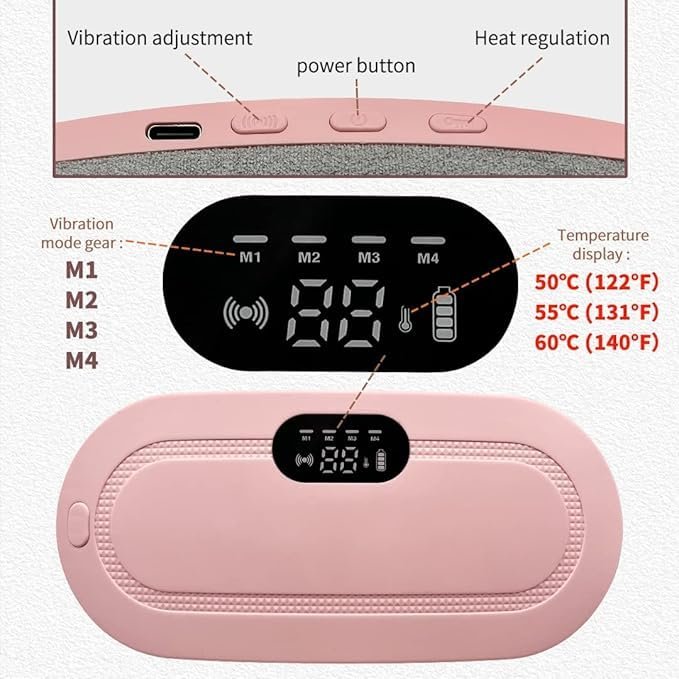 Period Pain Relief Device ? Rechargeable Menstrual Cramp Relief Belt with Heat & Vibration | Portable, Adjustable & USB Powered for Women