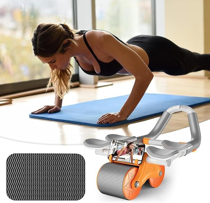 Double Support Abdominal Rebound Wheel ? Dual-Wheel Ab Roller with Automatic Rebound & Knee Pad | Core & Upper Body Trainer for Home Workouts