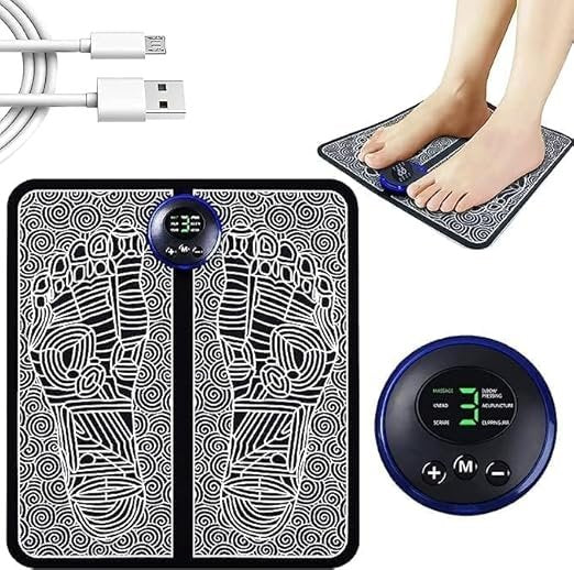EMS Foot Massager Pad ? Portable Electric Foot Circulation Stimulator for Pain Relief & Relaxation | Foldable Muscle Stimulator Mat for Home, Office & Travel Use