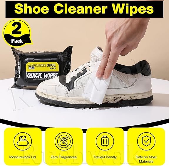 Shoe Cleaning Wipes (Pack of 80) ? Quick Shine Shoe Wipes for Sneakers, Leather, Suede & Canvas | Portable Disposable Shoe Polish Towelettes for Instant Clean