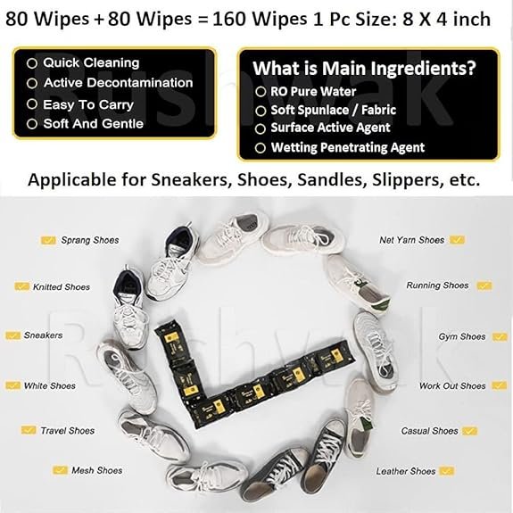 Shoe Cleaning Wipes (Pack of 80) ? Quick Shine Shoe Wipes for Sneakers, Leather, Suede & Canvas | Portable Disposable Shoe Polish Towelettes for Instant Clean
