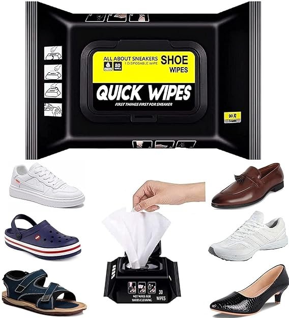 Shoe Cleaning Wipes (Pack of 80) ? Quick Shine Shoe Wipes for Sneakers, Leather, Suede & Canvas | Portable Disposable Shoe Polish Towelettes for Instant Clean