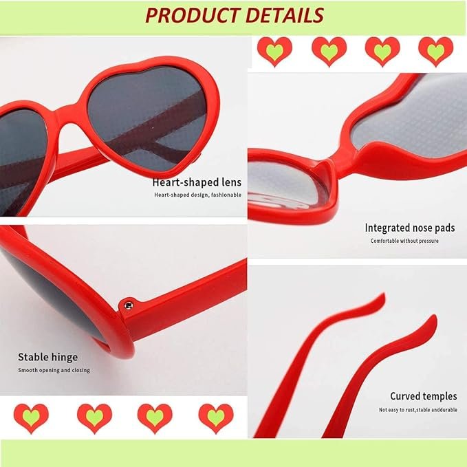 2 in 1 Heart Shaped Diffraction Glasses ? Light Diffraction Rainbow Rave Sunglasses for Parties, Festivals & Concerts | Stylish Heart Lens Goggles for EDM & DJ Events