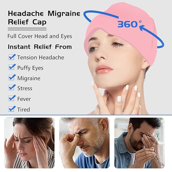 Migraine Relief Cap ? Gel Ice Headache Hat for Migraine, Stress & Sinus Relief | Stretchable Cold Therapy Cap for Puffy Eyes, Tension & Pain Relief