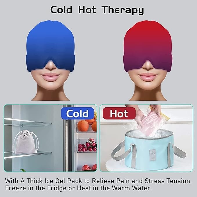 Migraine Relief Cap ? Gel Ice Headache Hat for Migraine, Stress & Sinus Relief | Stretchable Cold Therapy Cap for Puffy Eyes, Tension & Pain Relief