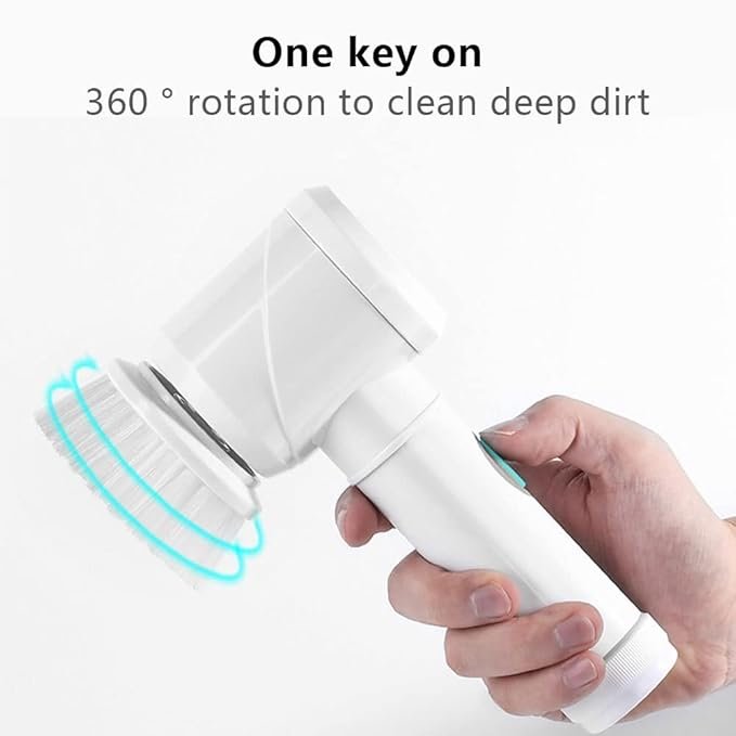 5 in 1 Electric Magic Cleaning Brush ? USB Rechargeable Multi-Functional Scrubber for Kitchen, Bathroom, Tiles, Shoes & More | Cordless Spin Brush with 5 Replaceable Heads