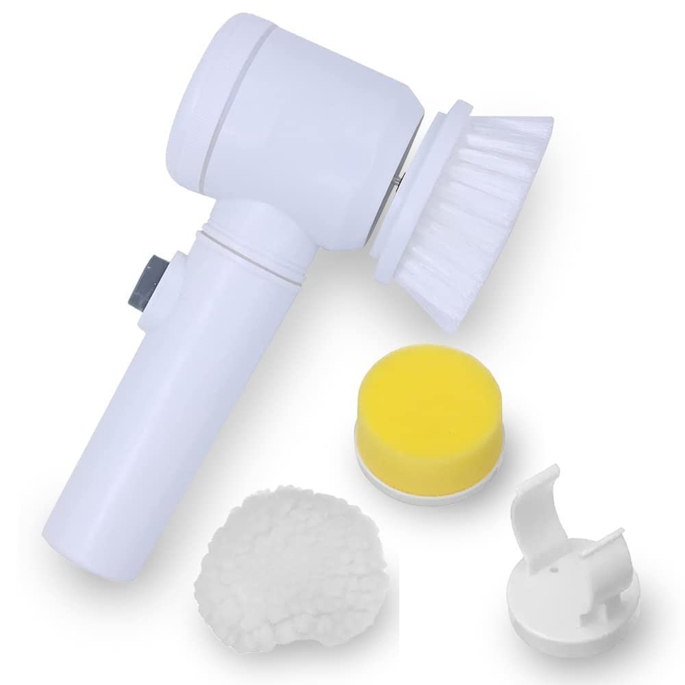5 in 1 Electric Magic Cleaning Brush ? USB Rechargeable Multi-Functional Scrubber for Kitchen, Bathroom, Tiles, Shoes & More | Cordless Spin Brush with 5 Replaceable Heads
