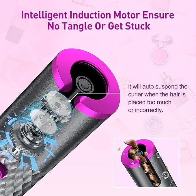 Cordless Hair Curler | Rechargeable Automatic Curling Iron with LCD Display | Portable Ceramic Curling Wand for Travel, Salon-Style Curls Anytime Anywhere