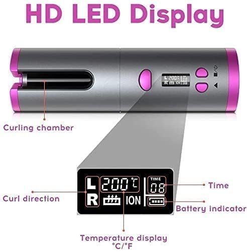 Cordless Hair Curler | Rechargeable Automatic Curling Iron with LCD Display | Portable Ceramic Curling Wand for Travel, Salon-Style Curls Anytime Anywhere
