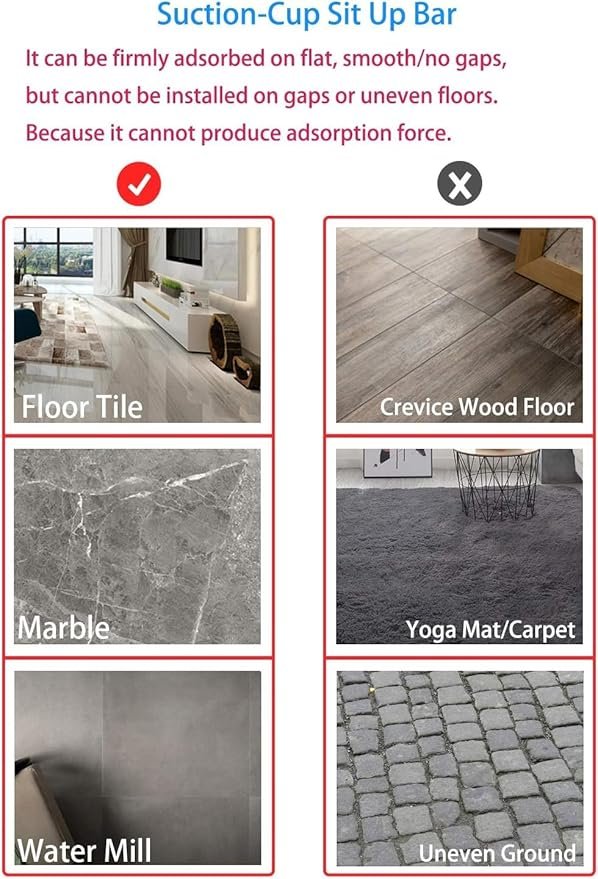 Sit Up Bar for Floor | Portable Suction Fitness Assistant for Ab Workouts & Core Training | Adjustable & Foam Padded Sit-Up Equipment for Home Gym Exercise