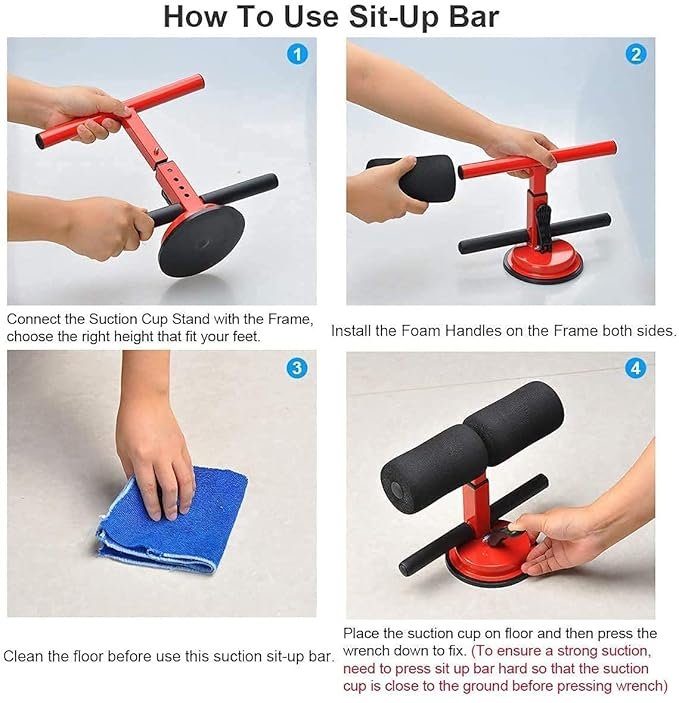 Sit Up Bar for Floor | Portable Suction Fitness Assistant for Ab Workouts & Core Training | Adjustable & Foam Padded Sit-Up Equipment for Home Gym Exercise