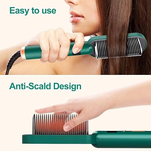 Hair Straightener Comb | 2-in-1 Electric Straightening Brush & Comb for Quick & Easy Hair Styling | Ceramic Heating Plates for Smooth, Frizz-Free Hair